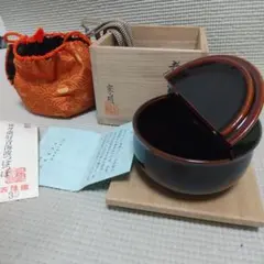 助田宗明 作 老松茶入 山中塗 艶やかな赤茶色♪