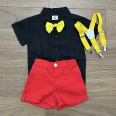 ミッキー　ディズニー　ボウタイ付きシャツとショートパンツセット　コスプレ　100