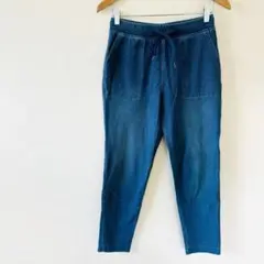 【ユニクロ】デニムジャージーテーパードパンツ　Mブルー　ウエストゴム　スウェット