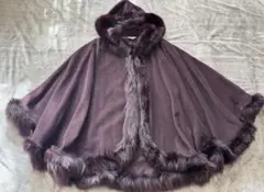 毛100% ケープ フォックスファー ポンチョ バーガンディ　日本製