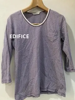 【EDIFICE】紫ストライプ 七分袖カットソー