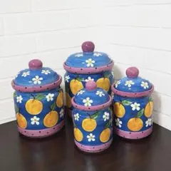 イタリア 陶器 キャニスター 蓋付き 果実柄 地中海風 保存容器 手描き 新品 イタリア 陶器 キャニスター 蓋付き 果実柄 地中海風 保存容器 手描き