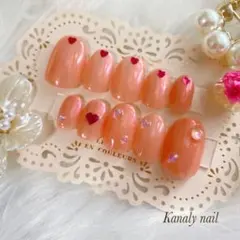 【オーダー制】　ピンク　ハート　オーロラ　ちゅるん　ネイルチップ