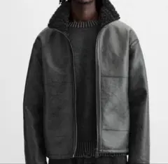 未使用　Lサイズ　黒　ZARA ムートン　B3 フライト　レザー　ジャケット