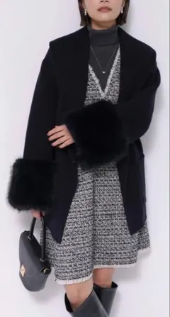 アプワイザーリッシェ リバーコート ファー ショート アルページュ ネイビー紺