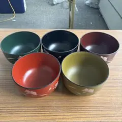桂由美 漆器 椀 5客セット 花柄のサムネイル