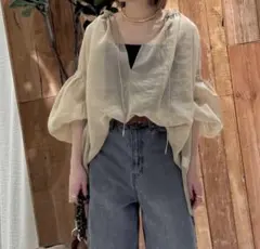 ayane アヤン コットンボイルギャザー切り替えブラウス チャコール