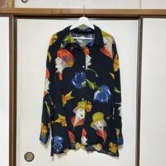 ヴィンテージ古着 総柄 顔柄 レーヨンシャツ