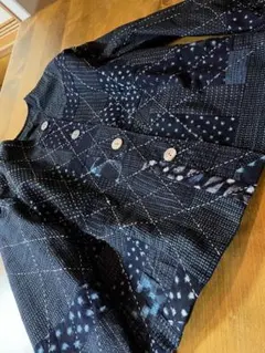 古布リメイク　ジャケット　パッチワーク　刺子　絣　雪ん子　ハンドメイド