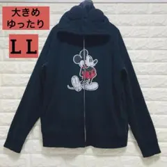 大きいサイズ 東京ディズニーリゾート 耳付き 裏ボア パーカー LL ブラック