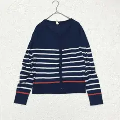 長袖カーディガン ボーダー ネイビー M 冷房対策 秋冬服 羽織 カジュアル