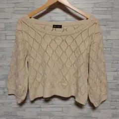 ナノユニバース　白　透かし編み　春　ニット　5～7分袖