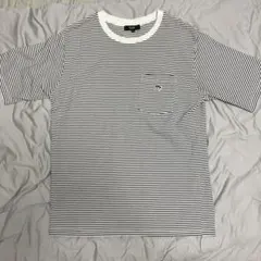 BEAMS HEART ボーダー ポケットTシャツ コーヒー刺繍 M