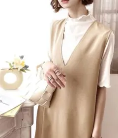 classicalelf Vネックリネンライクマキシ丈ジャンパースカート