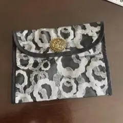 花柄刺繍 ポーチ ブラック ゴールドボタン2枚セット