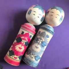 可愛い花柄こけし 2体セット 創作こけし 2体セット 木製 ミニこけし 花柄 伝統工芸 - メルカリ