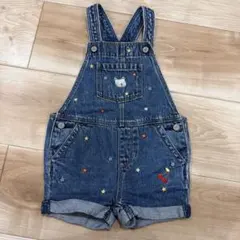 【baby GAP】デニムブルー 花柄刺繍オーバーオール　3y/100cm