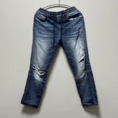 DIESELディーゼル W28 ダークブルー ストレートデニム ダメージ加工