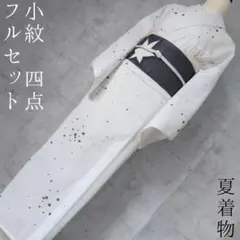 夏着物　絽紗　フルセット　単衣　小紋　白地　モノトーン　シンプル　O4