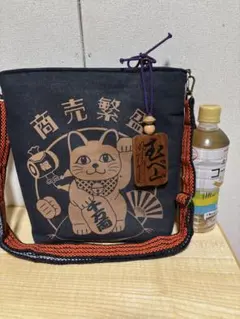 リメイクてぬぐい風　柿渋染めショルダーバッグ てぬぐいリメイク