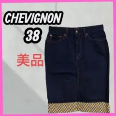 極美品　[CHEVIGNON] 膝丈タイトスカート　チェック　ストレッチ