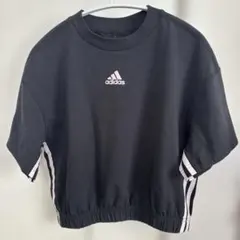 adidas 半袖スウェット M 黒 ピンクロゴ ショート丈 美品