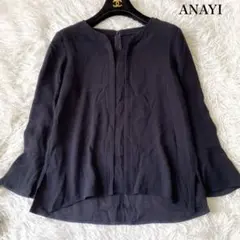 ANAYI キーネック ジョーゼットブラウス ネイビー 38サイズ 現行タグ