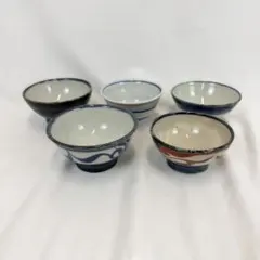 アンティーク レトロ 陶器 お茶碗 5客セット 大小 柄違い まとめ売り