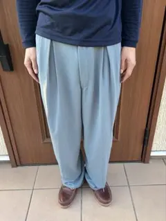 90s ツータックワイドカラースラックス 水色 vintage バギースラックス