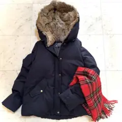 美品　シップス　フレンチダックダウンジャケット　 ラビットファー　M　紺色