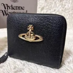 【美品】ヴィヴィアンウエストウッド 二つ折り財布　ラウンドジップ ブラック