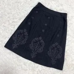 LAURA ASHLEY✨美品　起毛スカート　ダマスク柄　ダークグレー　（9）