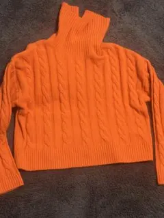 ち*ー様 オレンジ ケーブル編み ハイネックセーター