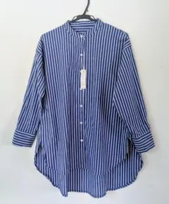 【未使用】美品 ストライプ ストライプシャツ 長袖 ネイビー
