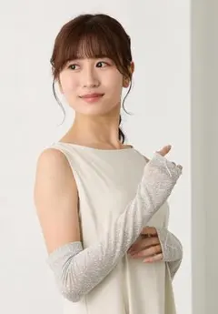 ELLE ロングアームカバー 指なし 総レース 日本製 新品　グレーのサムネイル