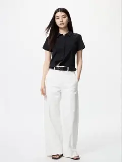 ユニクロ　ワイドトラウザージーンズ　ホワイト　白　S