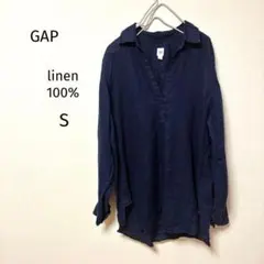 GAPギャップ　リネンシャツ　チュニック　ネイビー　　麻100% S ロング丈のサムネイル