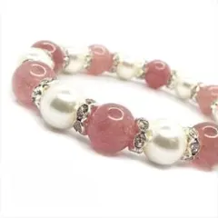 恋愛成就♡ストロベリークォーツ×シェルパール天然石ブレスレット