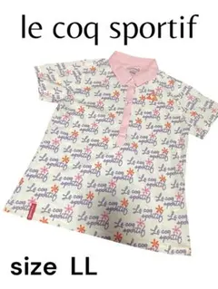 美品　ルコックスポルティフ　レディース ゴルフポロシャツ　花　ピンク　LL