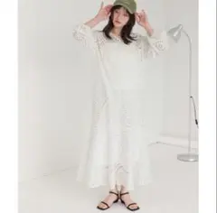 titivate ロングワンピース　前後2way長袖コットンレースワンピース