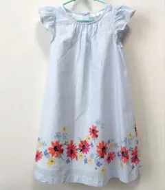 110サイズ　BABY GAP 水色ストライプ 花柄ノースリーブワンピース