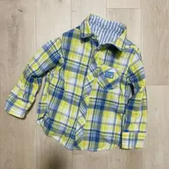 ベビー シャツ チェック ストライプ リバーシブル ブルー イエロー 90