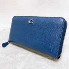 美品　COACH　スリムアコーディオンジップウォレット　長財布　Cロゴ　ネイビー