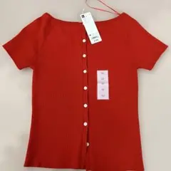 GU リブニット 半袖 カーディガン レッド Mのサムネイル