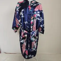 孔雀柄 浴衣風ガウン ネイビー