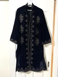 【ZARA】ネイビー ベルベット 刺繍 ロングコート