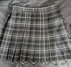 黒白チェック プリーツスカート リボン付き なんちゃって制服セット2XL