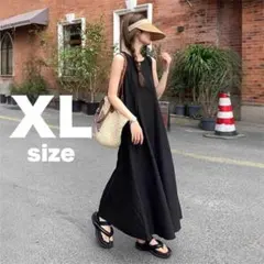 ワンピース　ロング　XL 黒　ノースリーブ　リゾート　キャミワンピ　夏　ガーリー