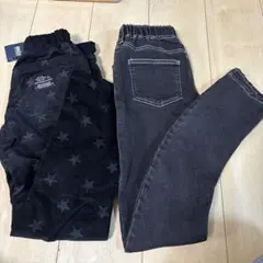 ブラック星柄パンツとデニム風パンツセット
