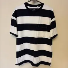 ボーダー柄 ポケット付き Tシャツ ネイビー ホワイト